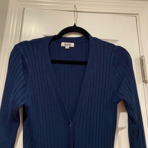 525 Size XS Blue Button Down Wide Rib Knit Duster Cardigan Dress Soft Stretch - Picture 2 of 10
